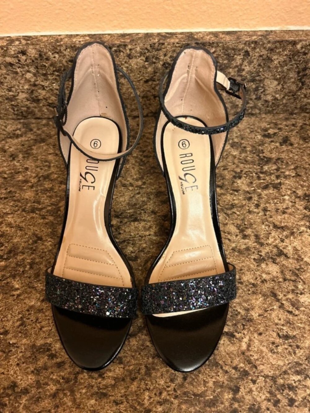 Rogue black glitter sandals – size 6